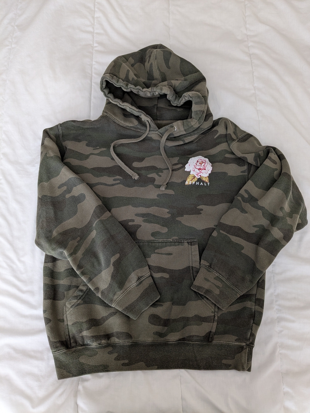 Asphalt Camouflage Hoodie with Pink Rose Embroidery